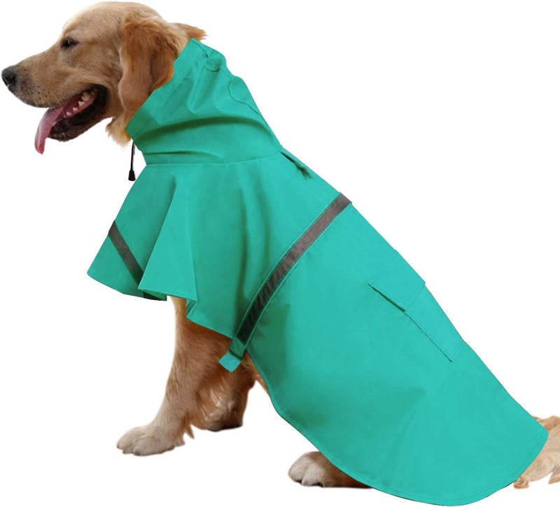 Mikayoo Large Dog Raincoat Adjustable Pet Waterproof Clothes Lightweight Rain Jacket Poncho Hoodies with Strip Reflective(Lake Blue,XXL) - Image 1